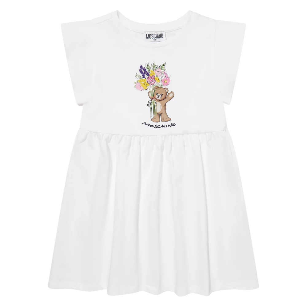 Moschino Girls White Dresses, 4 Y, Cotton Teddy Bear Dress