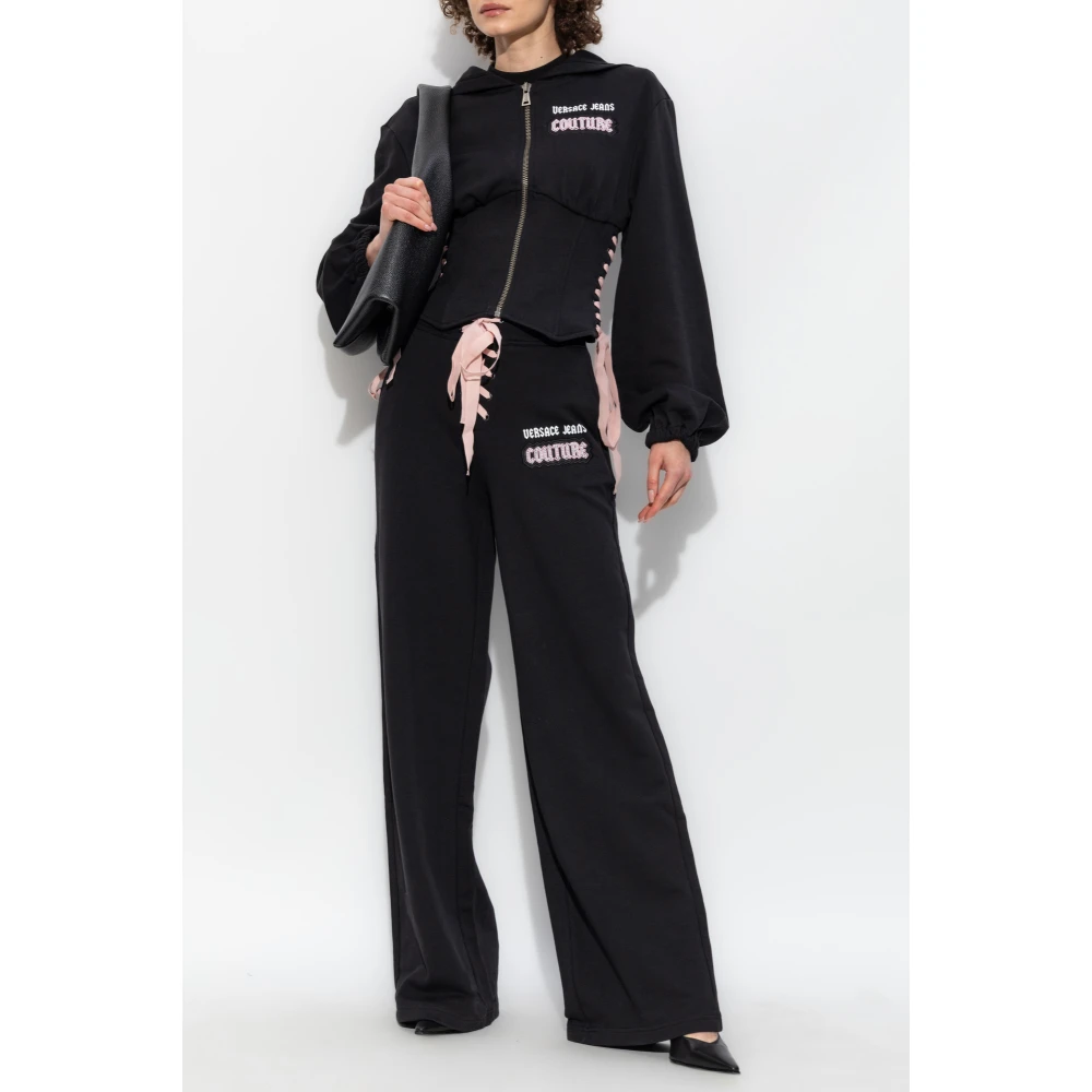 Versace Jeans Couture Sweatshirt met decoratieve zijveters Black Dames