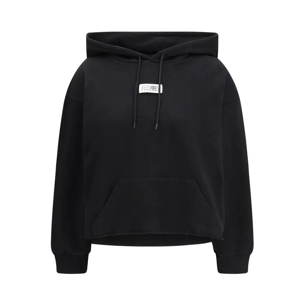 Mm6 Maison Margiela Women's Black Oversized Cotton Hoodie With Logo Patch