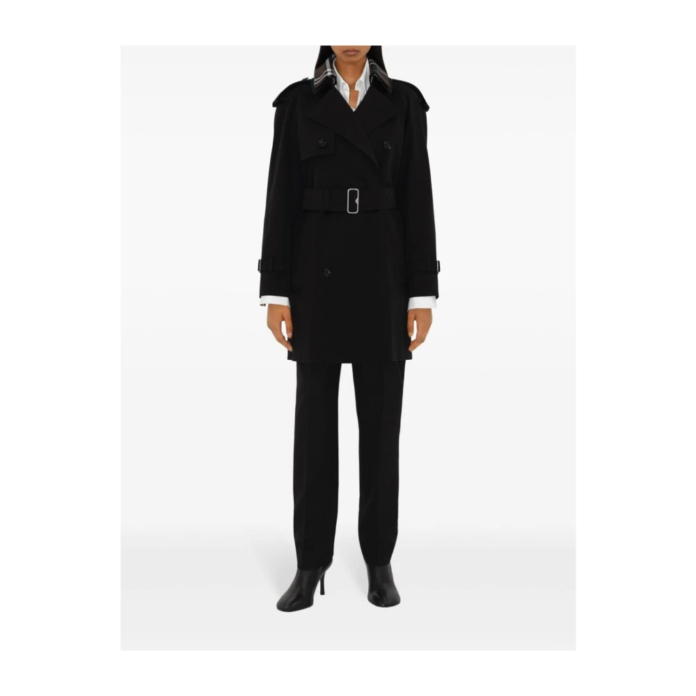 Burberry Zwarte Katoenen Trenchcoat met Ruitpatroon Black Dames