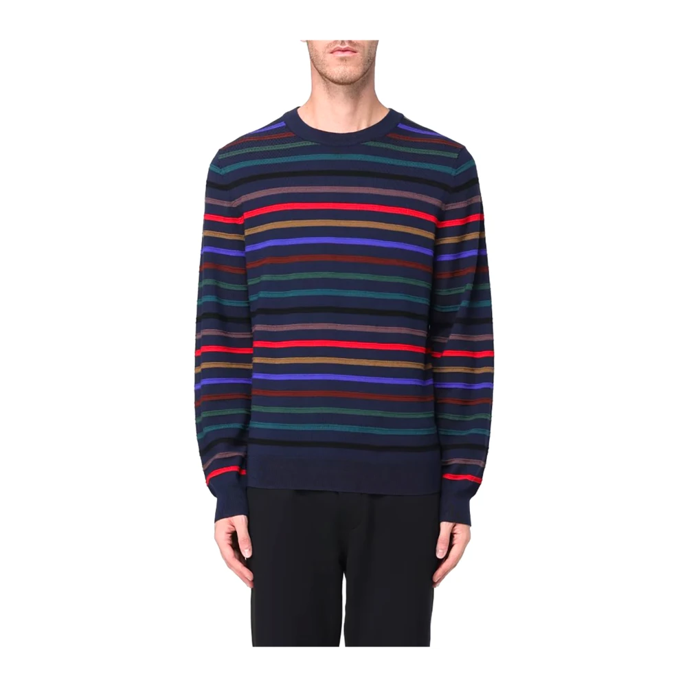 PS By Paul Smith Blauwe Wollen Gebreide Trui Ronde Hals Multicolor Heren