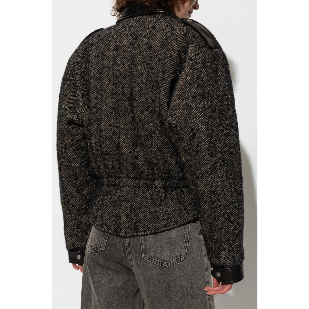 R13 Exaggerated Shoulder Motorcycle Jacket Brown Dames