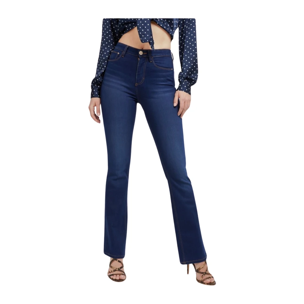 Guess Zijden katoenen Flare jeans Blue Dames