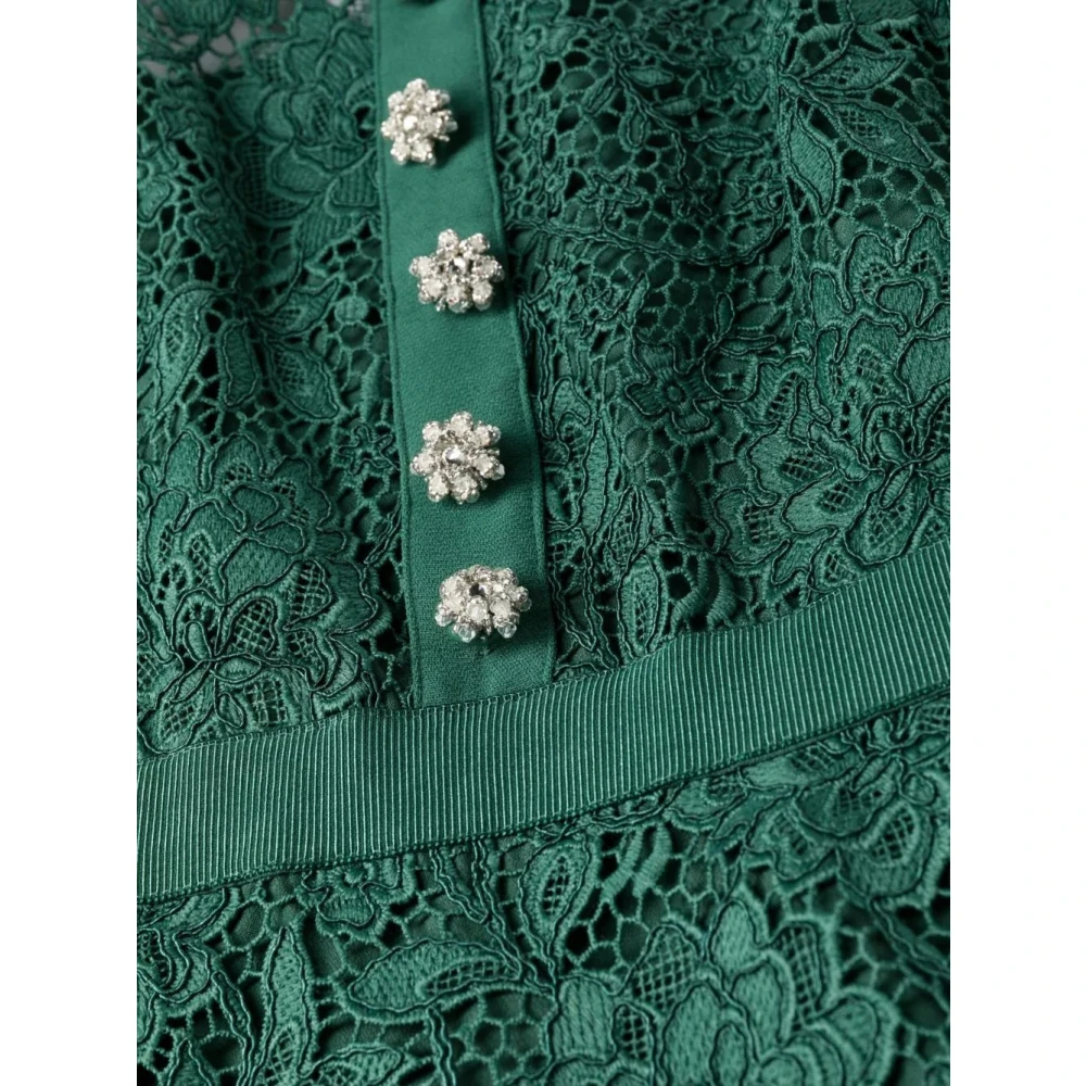 Self Portrait Elegante Groene Cord Kant Midi Jurk Green Dames