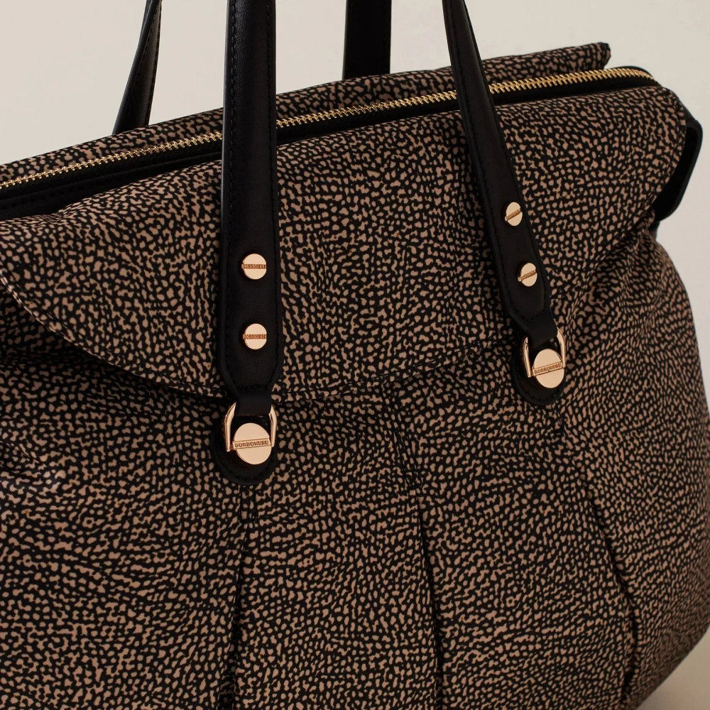 Borbonese Croissant Bruine Tas met Leren Details Brown Dames