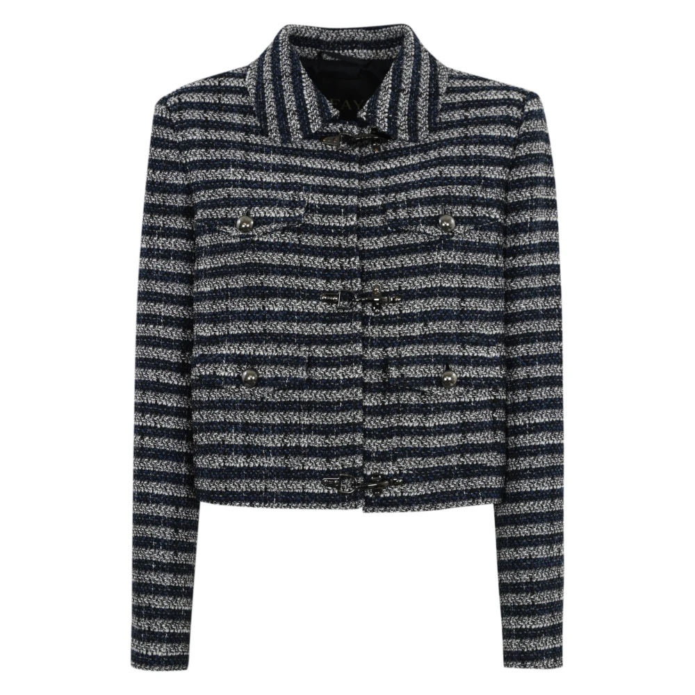 Fay Blauwe Tweedjas Lange Mouw Knoopsluiting Blue Dames