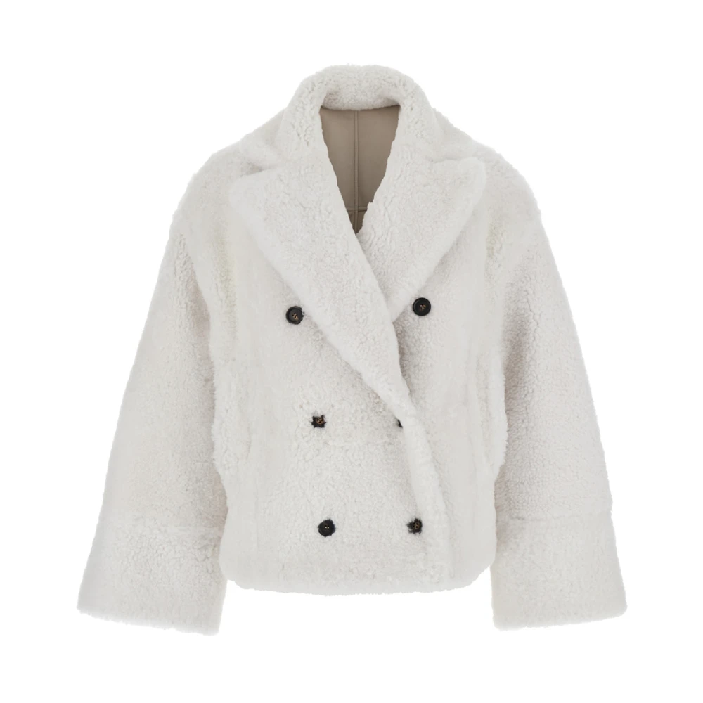 BRUNELLO CUCINELLI Beige Omkeerbare Shearling Jas Beige Dames