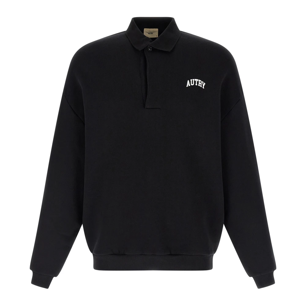 Autry Black Sweatshirts, Male, L, Brushed Cotton Polo Sweatshirt