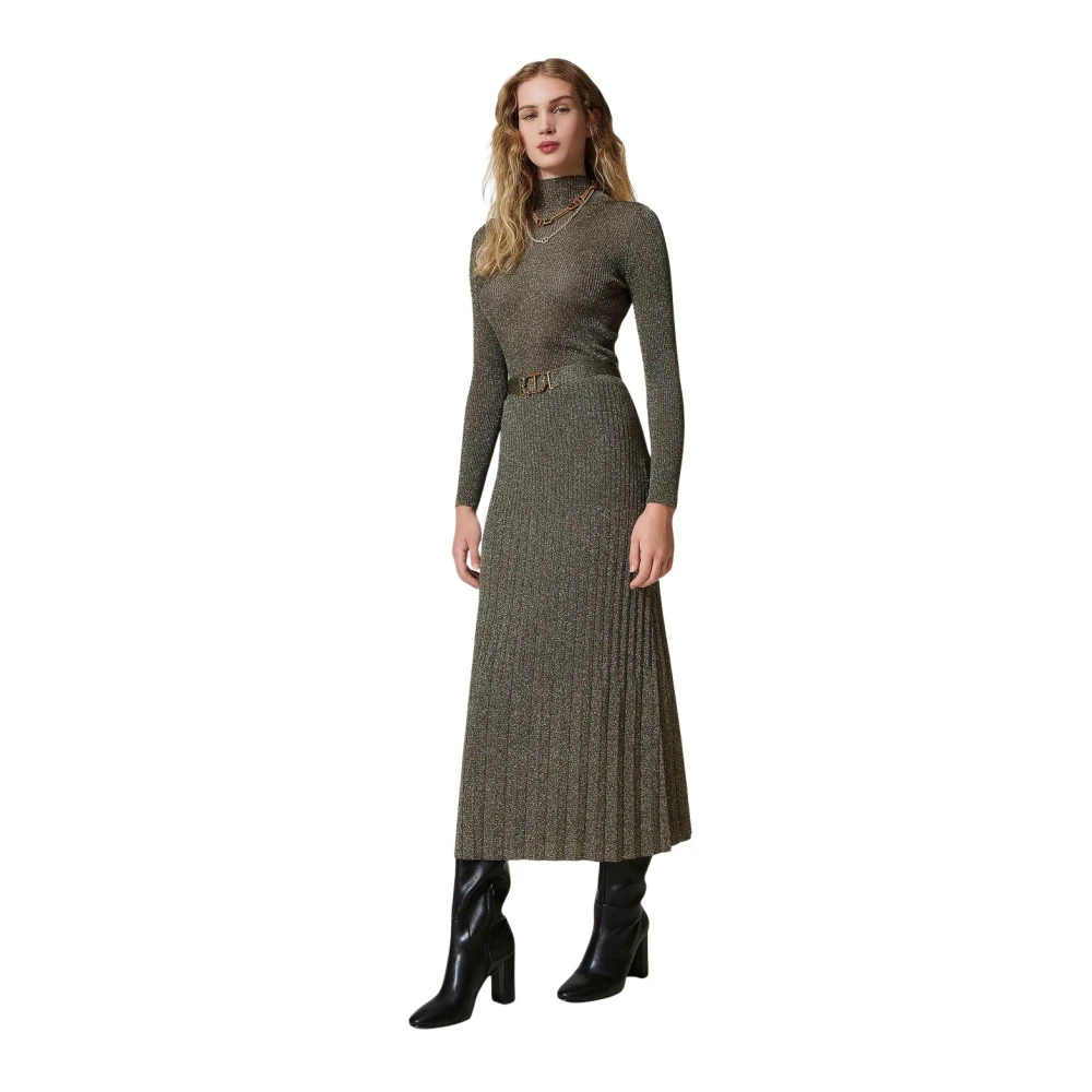 Twinset Geribbelde Lange Rok met Lurex Green Dames