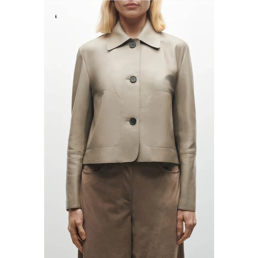 Arma Minimalistische Leren Knoopsluiting Jas Gray Dames