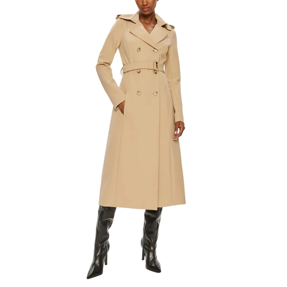 Patrizia Pepe Women's Beige Trench Coats, Xl, Trench With Buckle In Bielastic Nylon