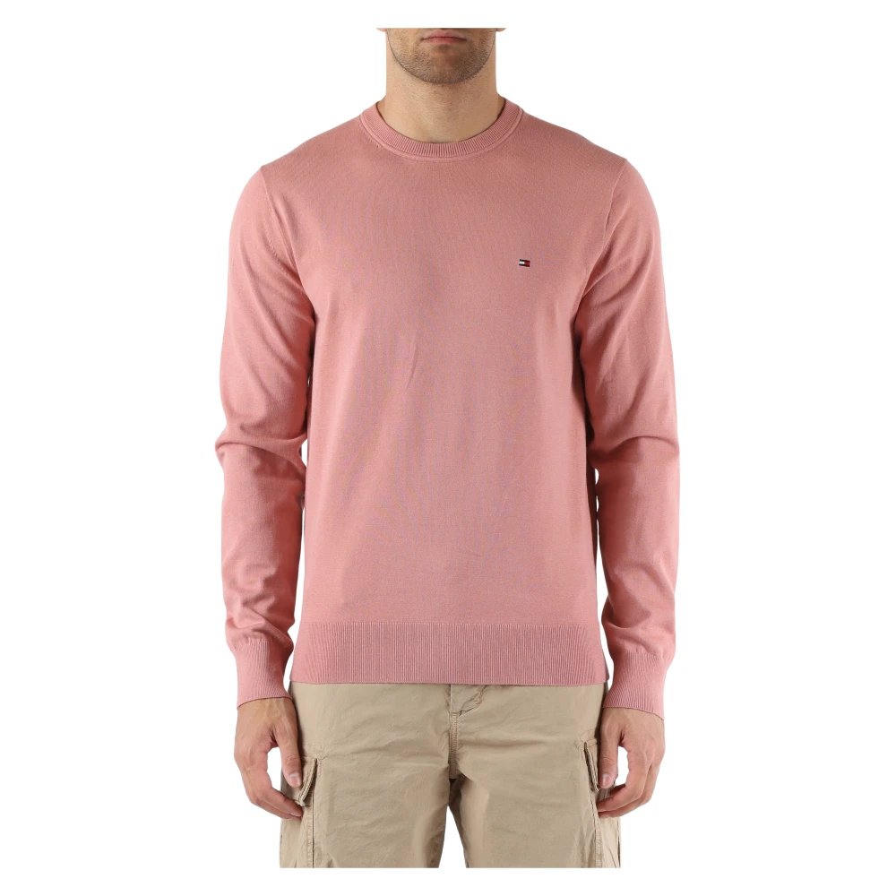 Tommy Hilfiger Katoenen crewneck trui met logo borduurwerk Pink Heren