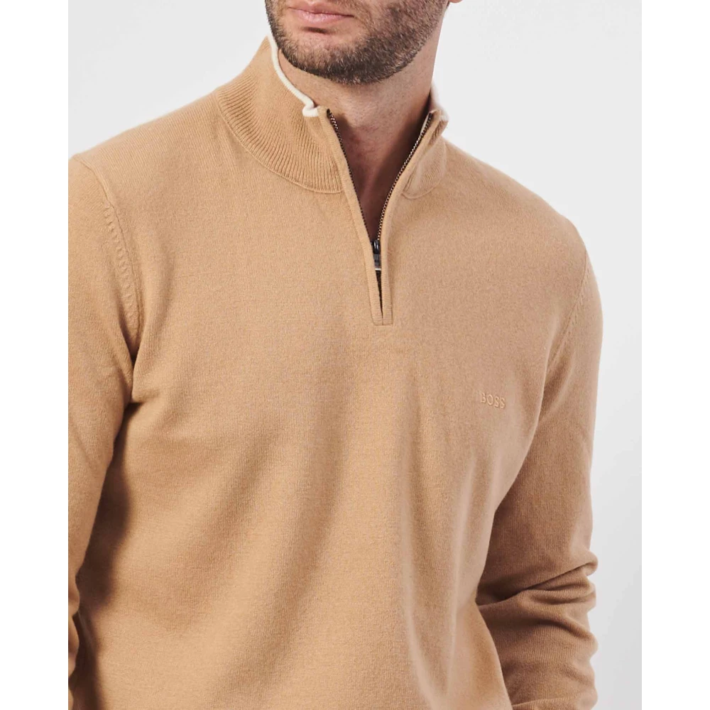 Hugo Boss Beige Wol Rits Trui Emarlo Beige Heren