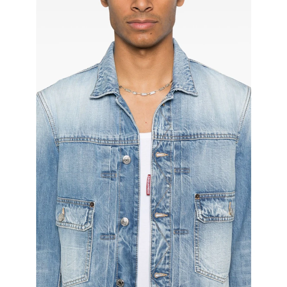 Dsquared2 Blauwe Katoenen Denim Jas met Geplooid Detail Blue Heren