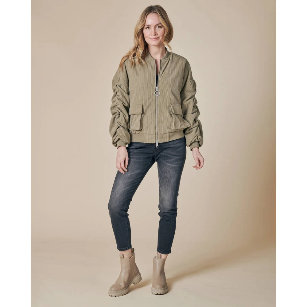 Zhrill Ribfluwelen Jas Zhalba Model N424444 Green Dames