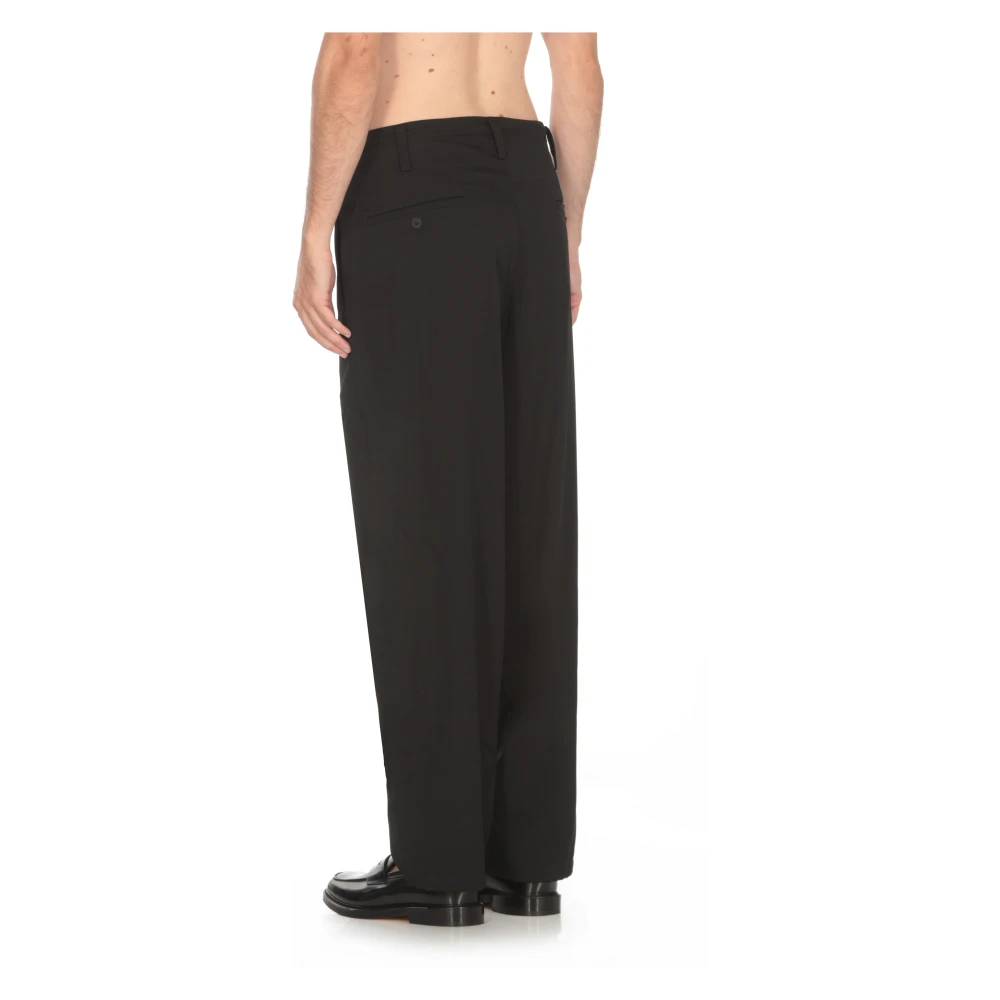 Yohji Yamamoto Zwarte wollen broek met trekkoord Black Heren