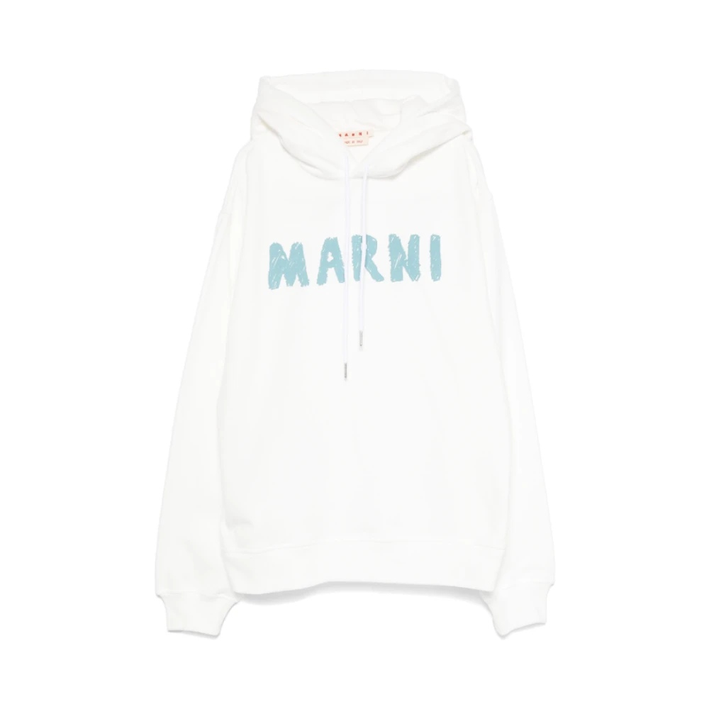 Marni Witte Sweater met Blauwe Voorkantprint White Heren