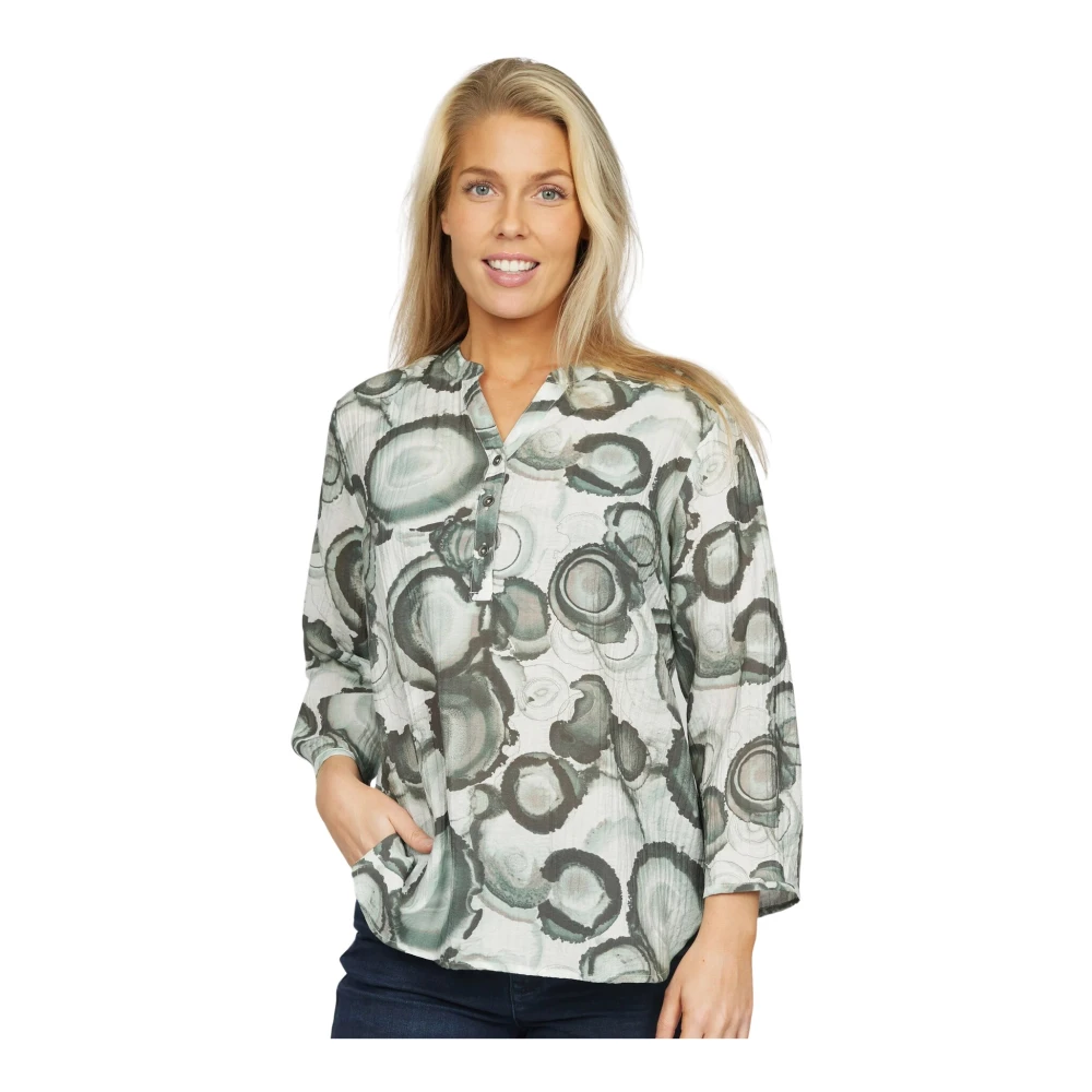 2-Biz Groene Cirkel Gestructureerde Blouse Multicolor Dames