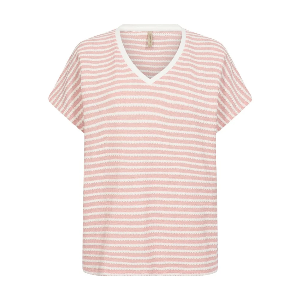 Soyaconcept Gestreept V-hals T-shirt in roze Pink Dames
