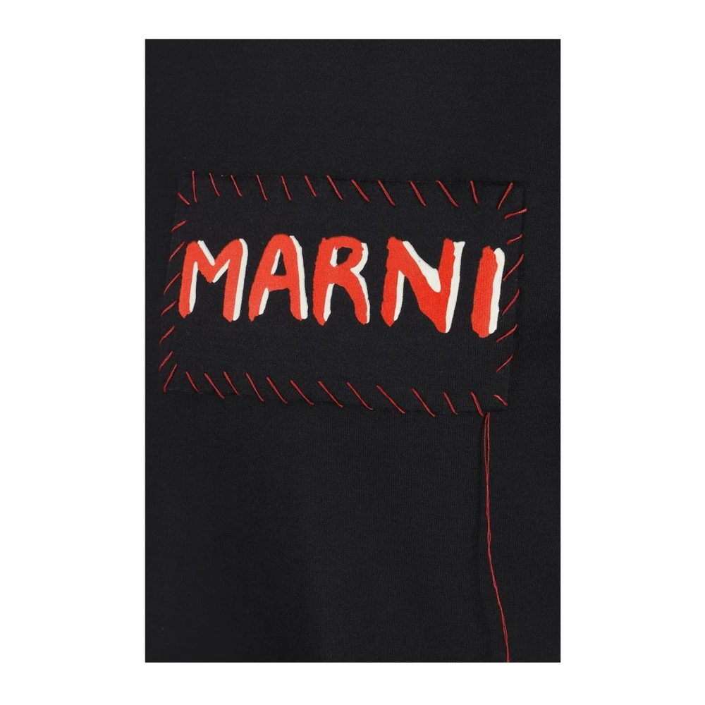 Marni Geborduurd Monogram Katoenen Crew Neck T-Shirt Black Heren