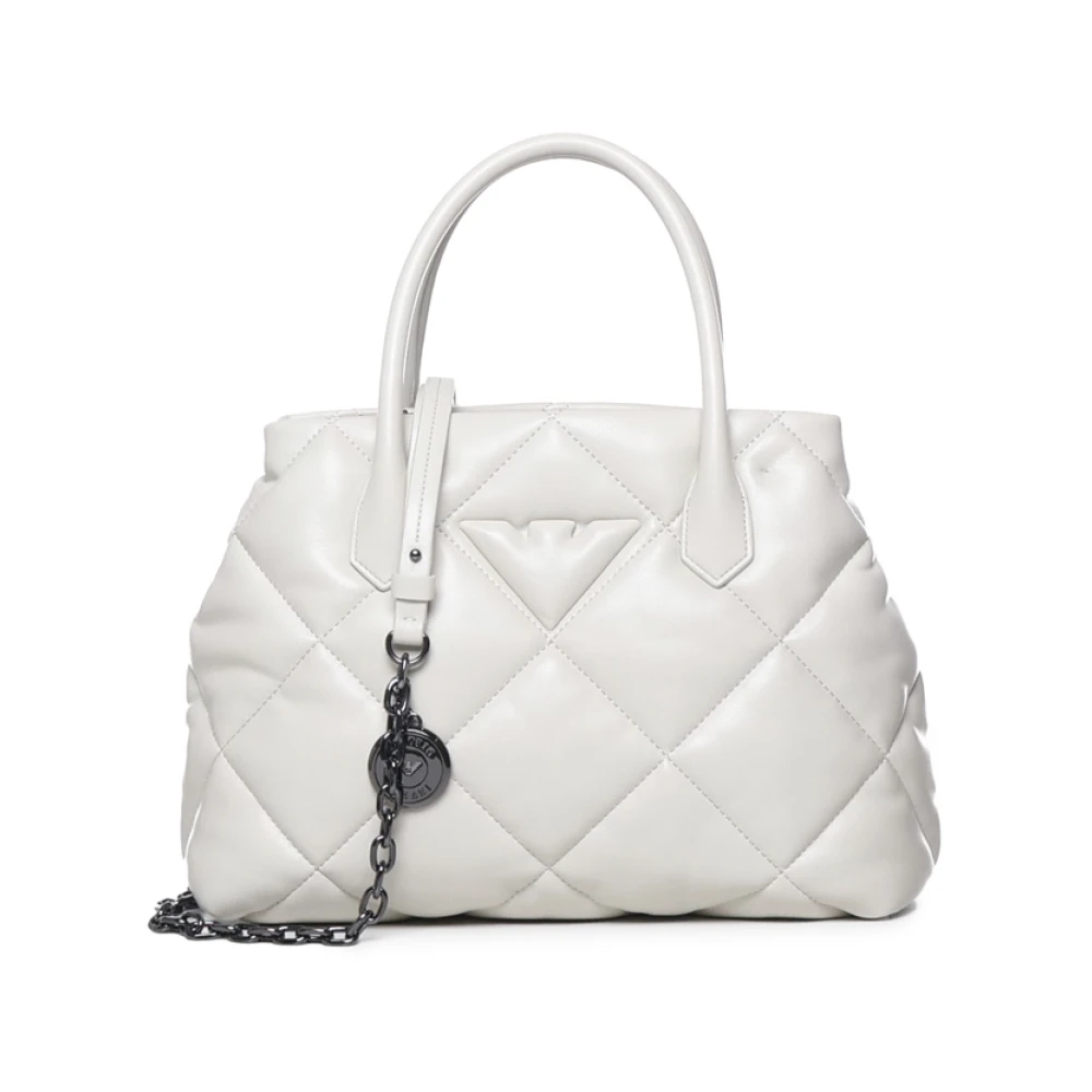 Emporio Armani Women's White Quilted Handbag With Metal Strap