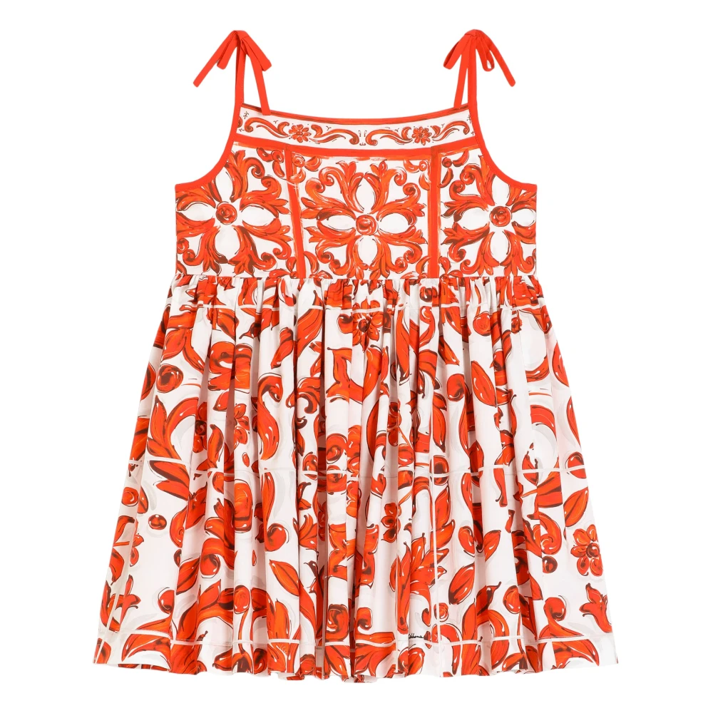 Dolce & Gabbana Orange Majolica-Print Poplin Dress - Female - Dresses - 8 Y - Kids