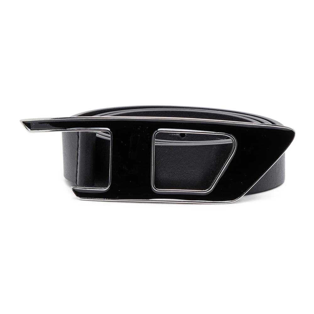 Diesel Leather belt with enamelled D buckle Black Dames