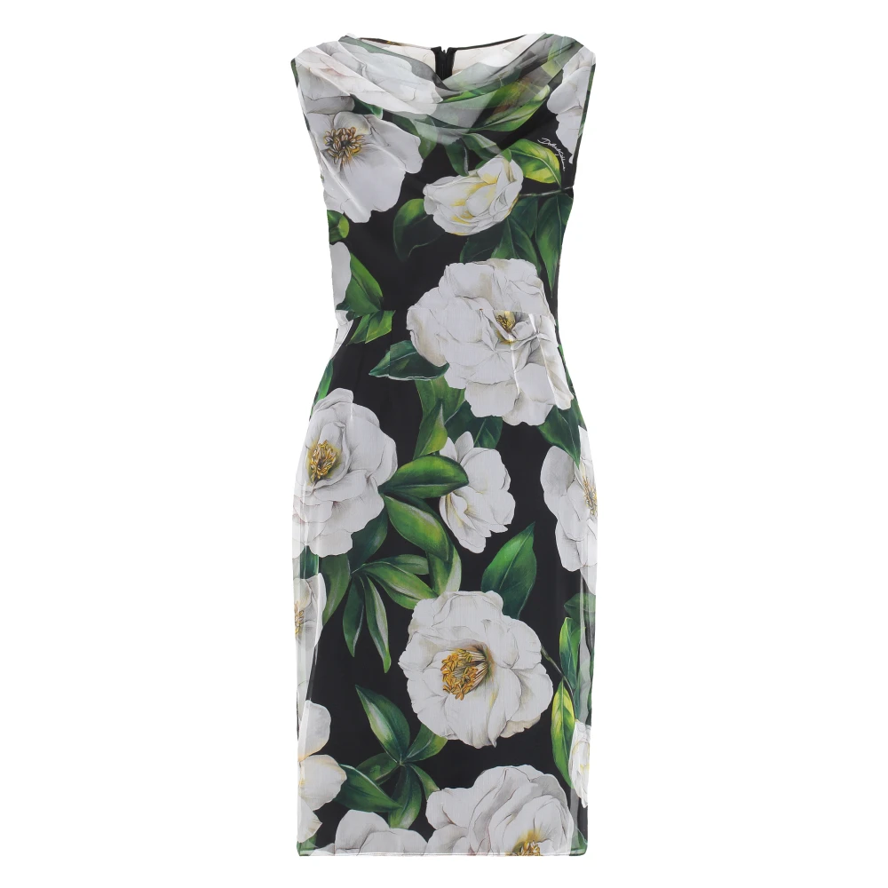 Dolce & Gabbana Zijden Bloemenprint Gedrapeerde Jurk Multicolor Dames