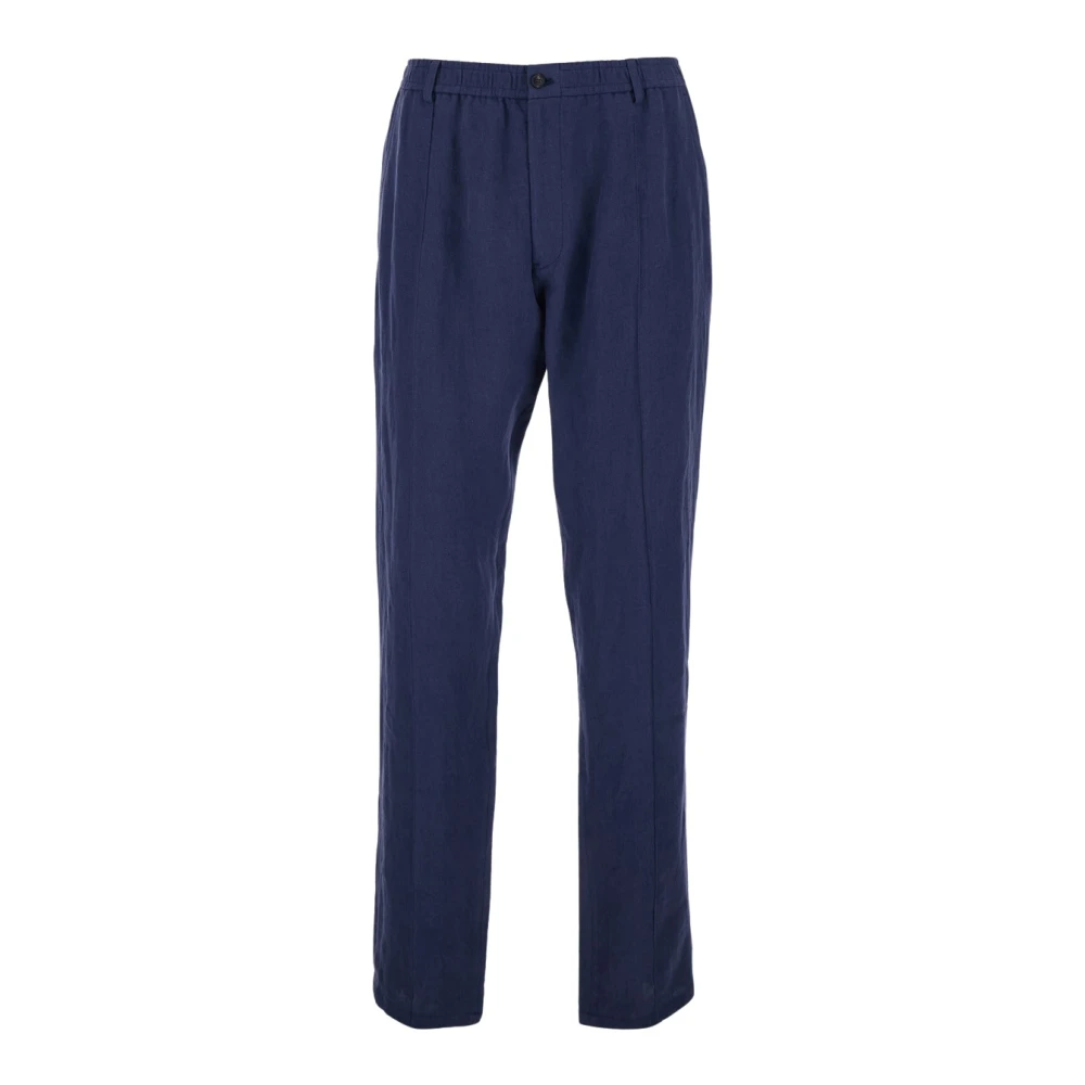 Emporio Armani Men's Blue Straight Trousers, L, Straight-Leg Trousers In Linen