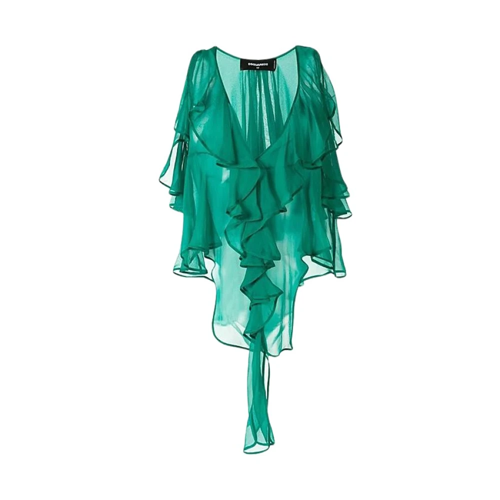 Dsquared2 Silkeskräp V-ringad Blus Green, Dam