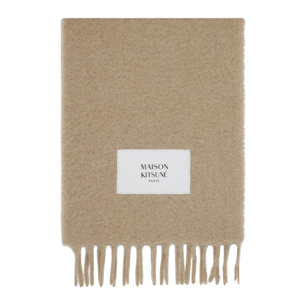 Maison Kitsuné Beige Alpacka Stickad Halsduk med Fransar Beige, Herr