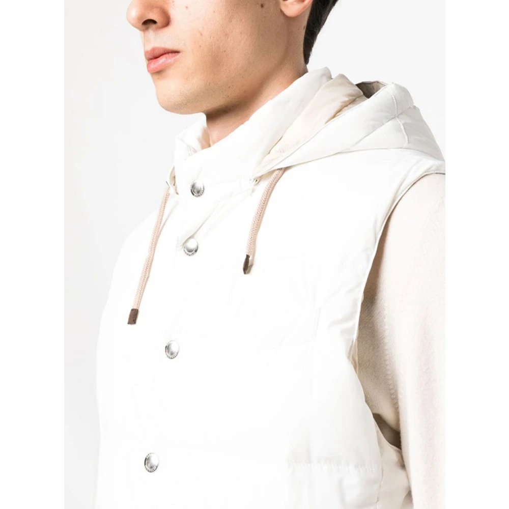 BRUNELLO CUCINELLI Beige Mouwloze Nylon Gewatteerde Jas Beige Heren