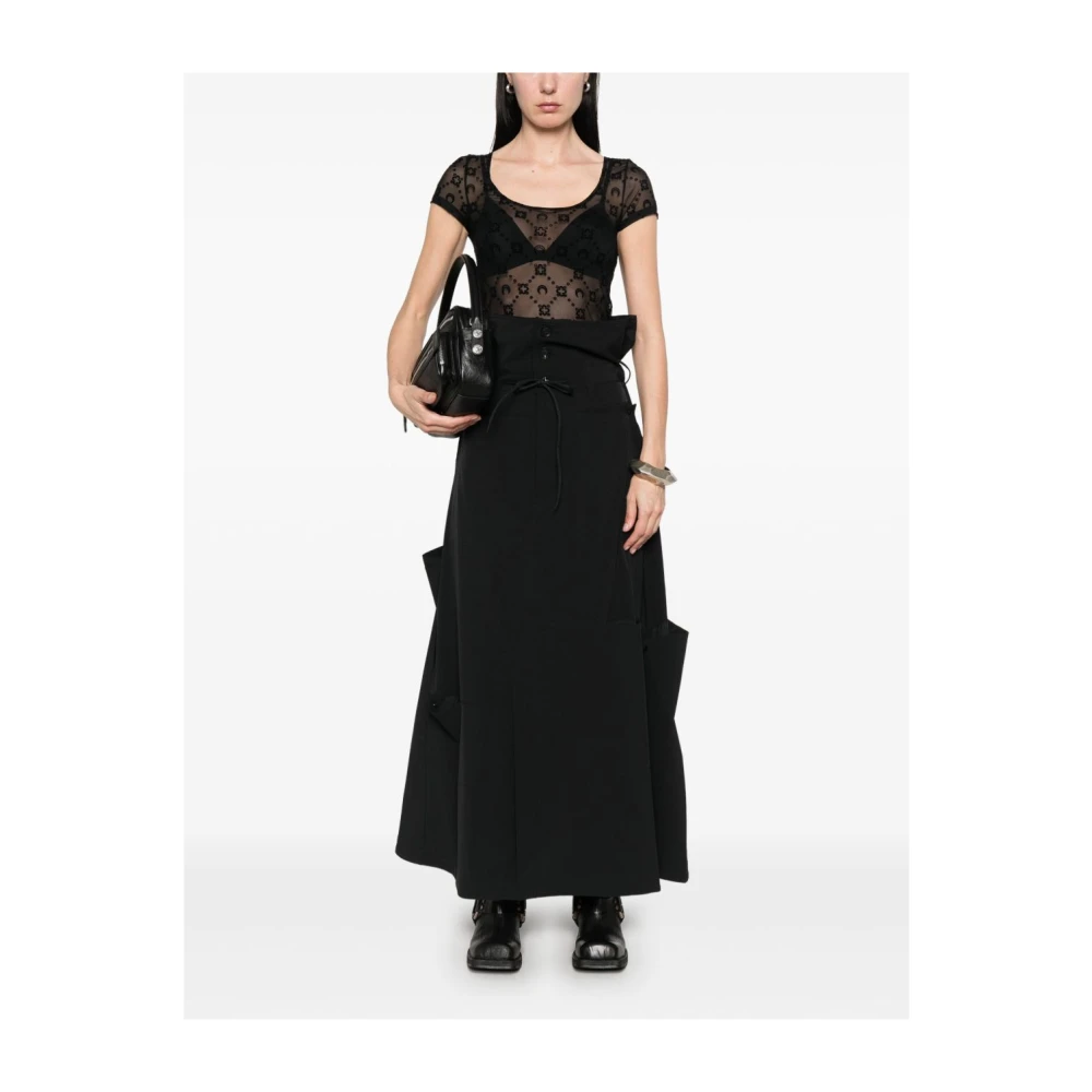 Marine Serre Zwarte U-hals Cap Mouwen Top Black Dames