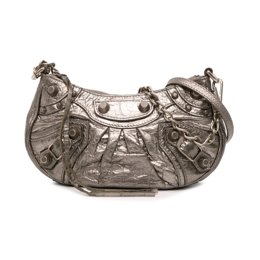 Balenciaga Vintage Women's Gray Pre-Owned Shoulder Bag With Chain