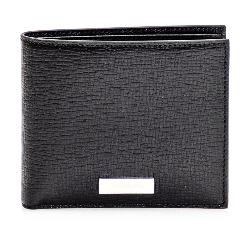 Salvatore Ferragamo Svart plånbok i präglat läder med fack för kreditkort och sedlar Black, Herr