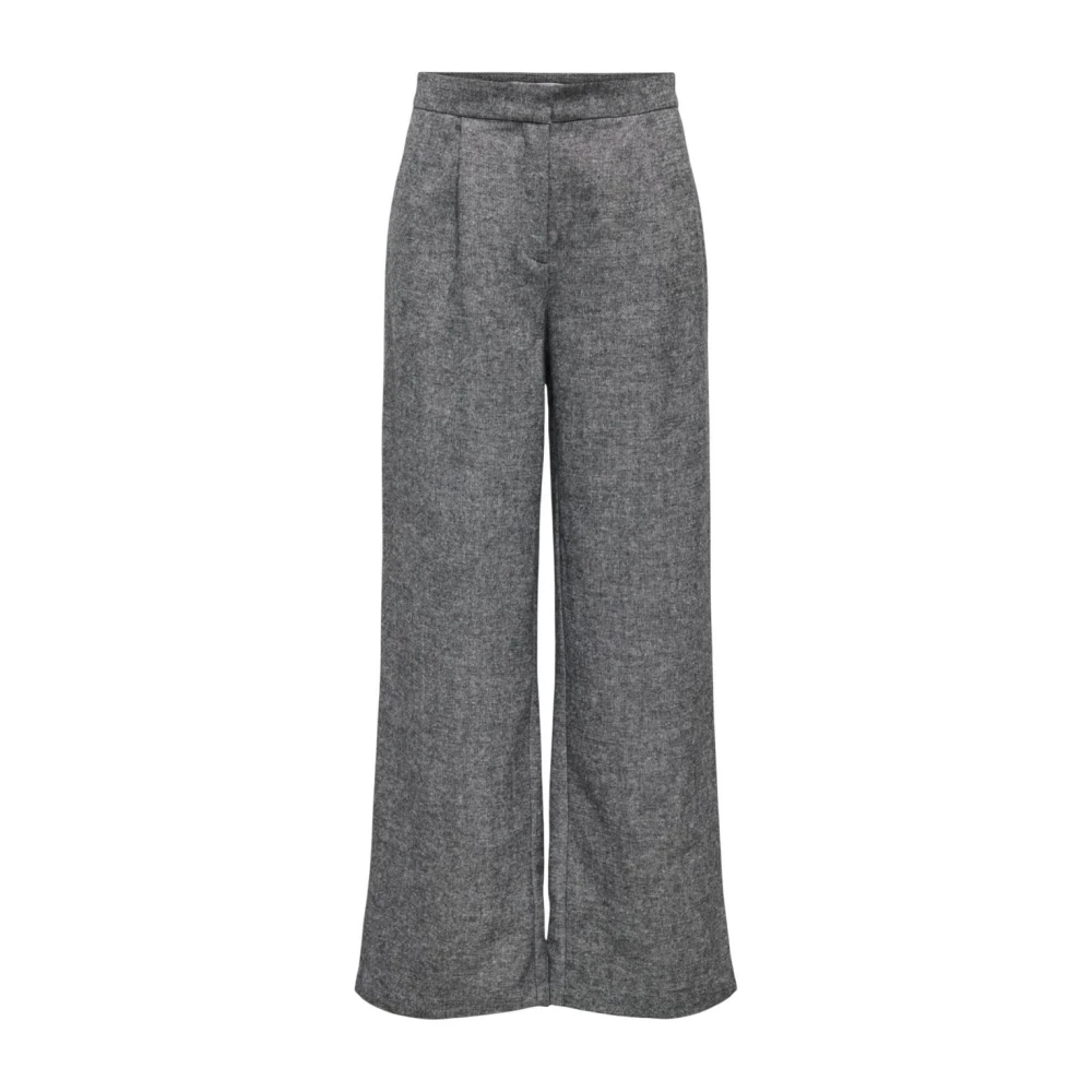 Only Women's Gray Wide Trousers, W34 L32, Zip And Hook Button Trousers With Front Pockets