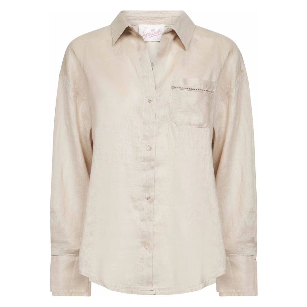 Mc2 Saint Barth Beige Shirts, Female, M, Linen Sb Holed 11 Emb