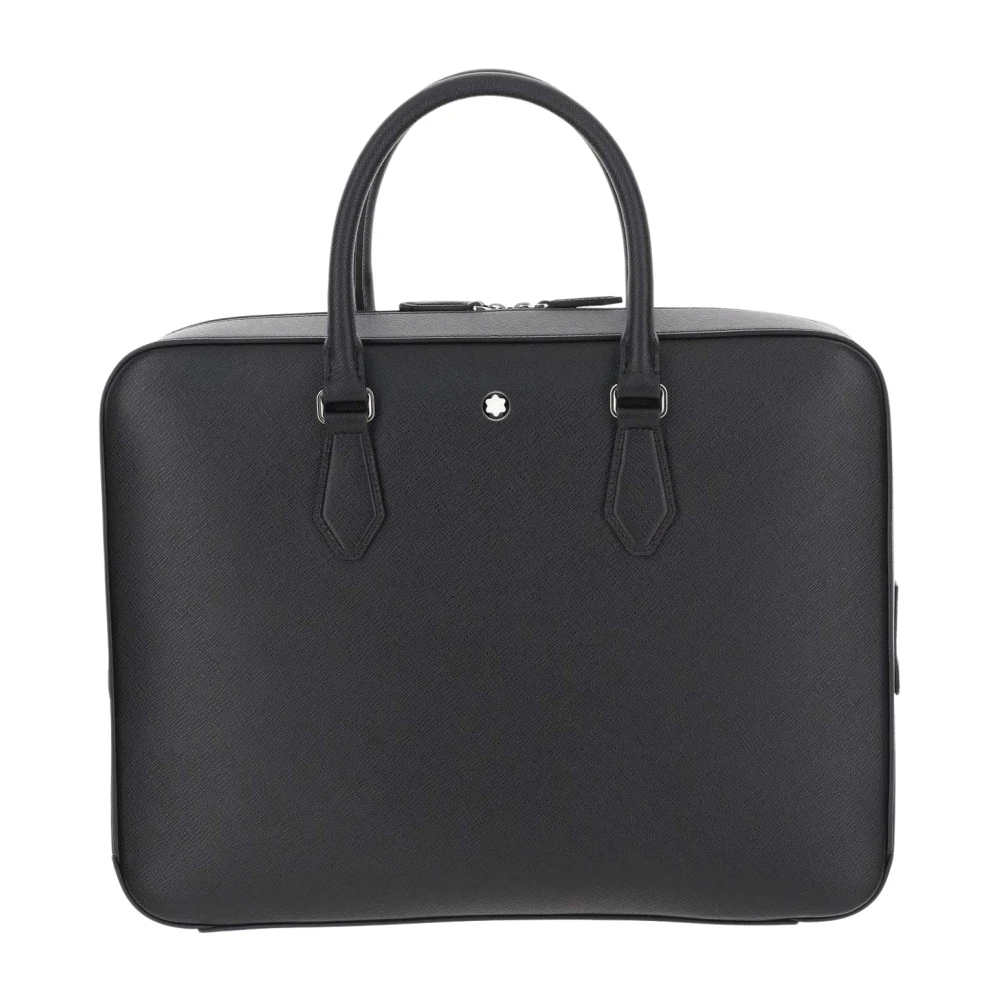 Montblanc Leren Laptoptas met Embleem Detail Black Heren