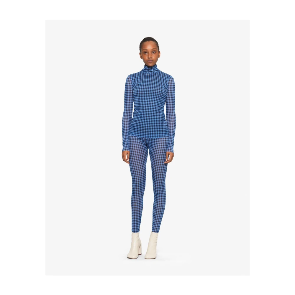 BAUM UND PFERDGARTEN Geruit Patroon Mesh Coltrui Blouse Blue Dames