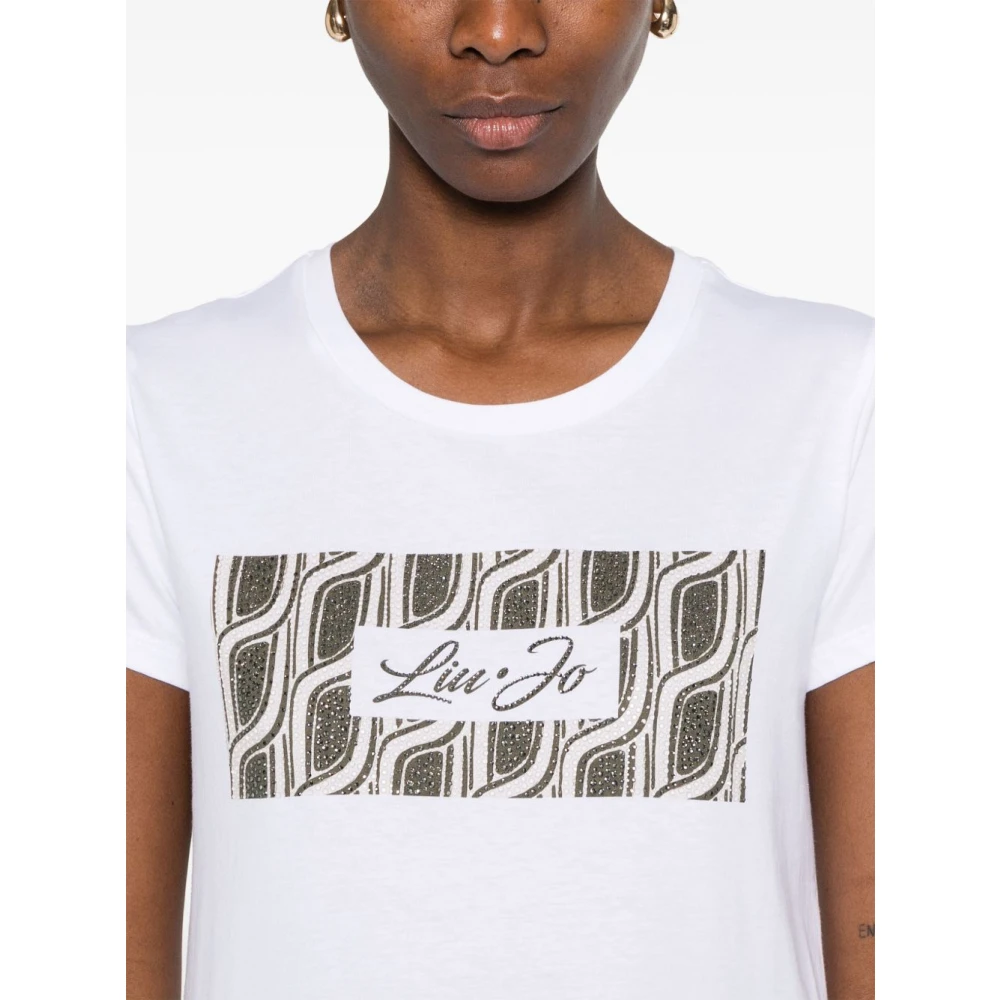 Liu Jo Wit Logo Print Crew Neck T-shirt White Dames