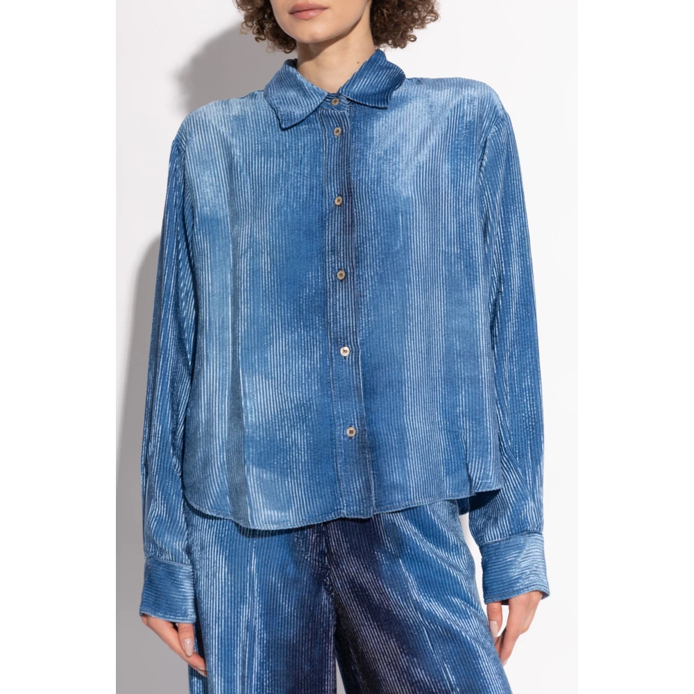 Forte Geribbeld shirt met fluwelen afwerking Blue Dames