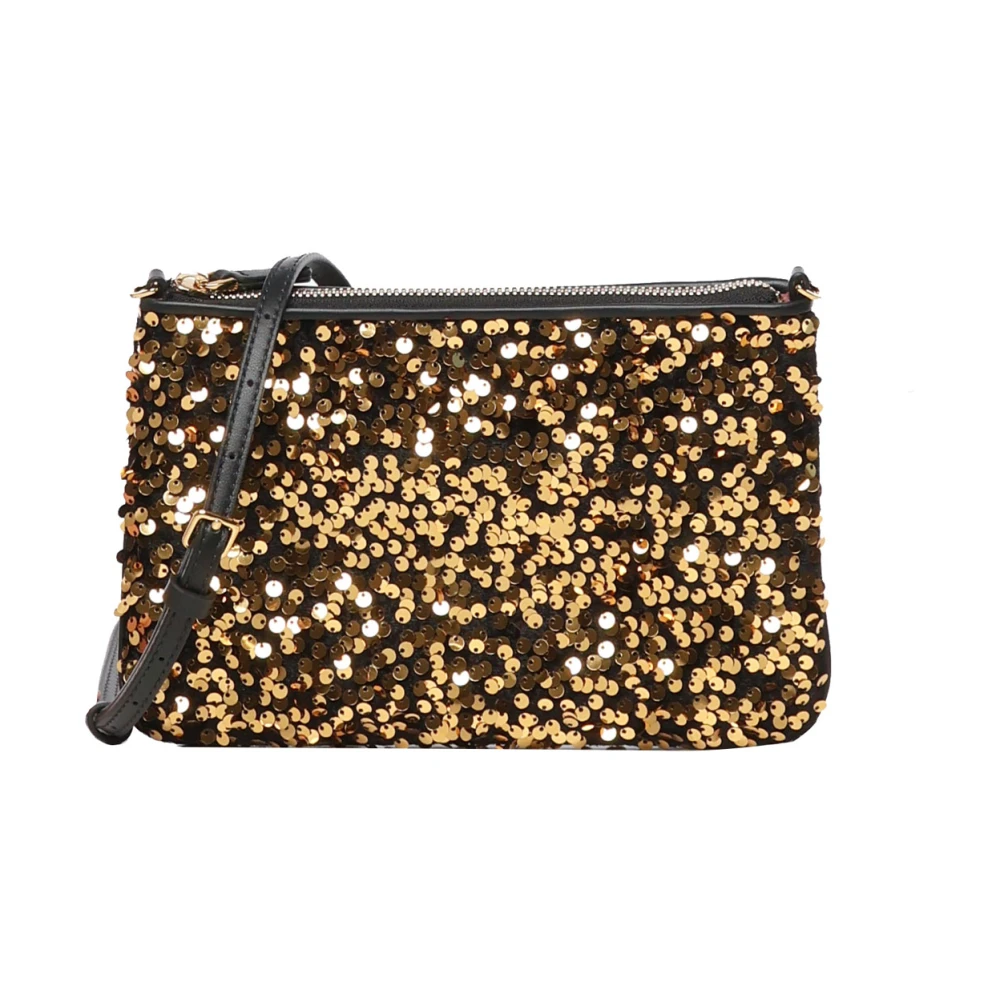 Coccinelle Zwarte leren pochette met pailletten Black Dames