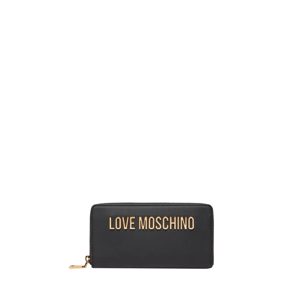 Moschino Svart Läder Dragkedja Plånbok Black, Dam