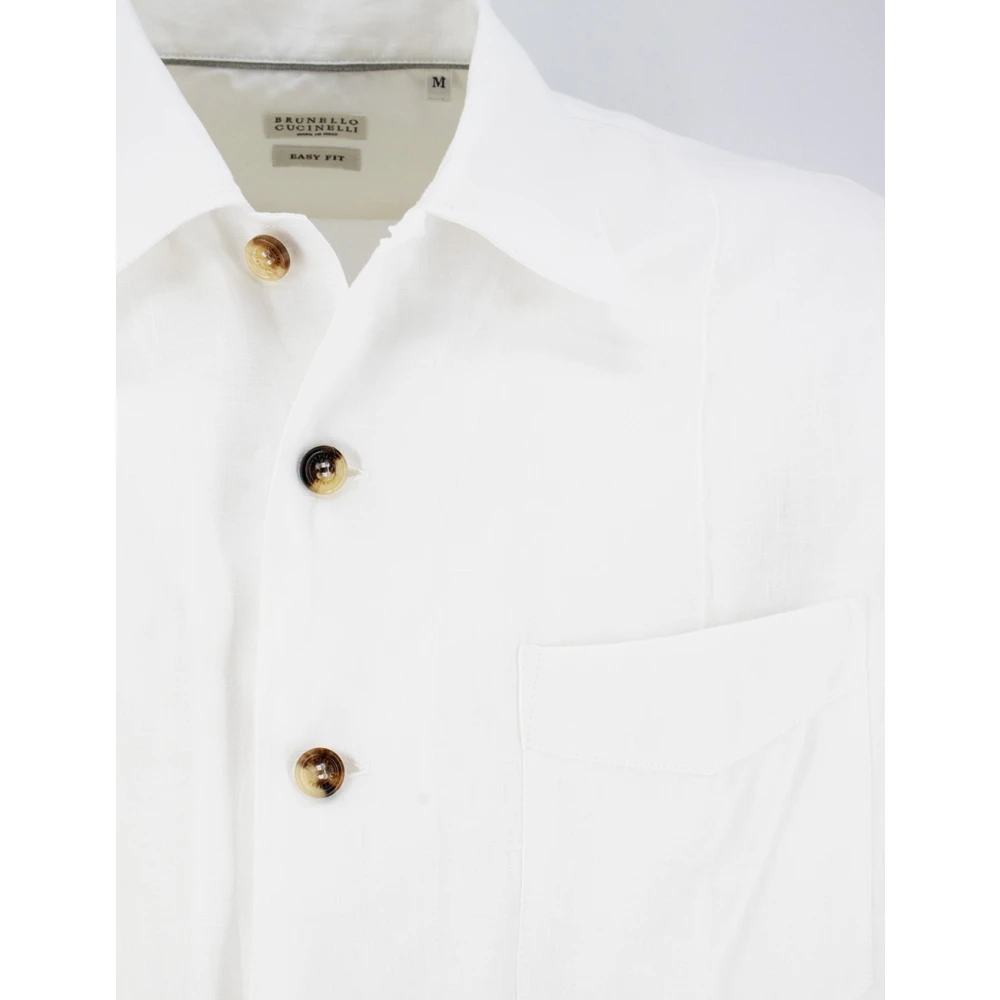 BRUNELLO CUCINELLI Linnen Overshirt met Brede Kraag White Heren