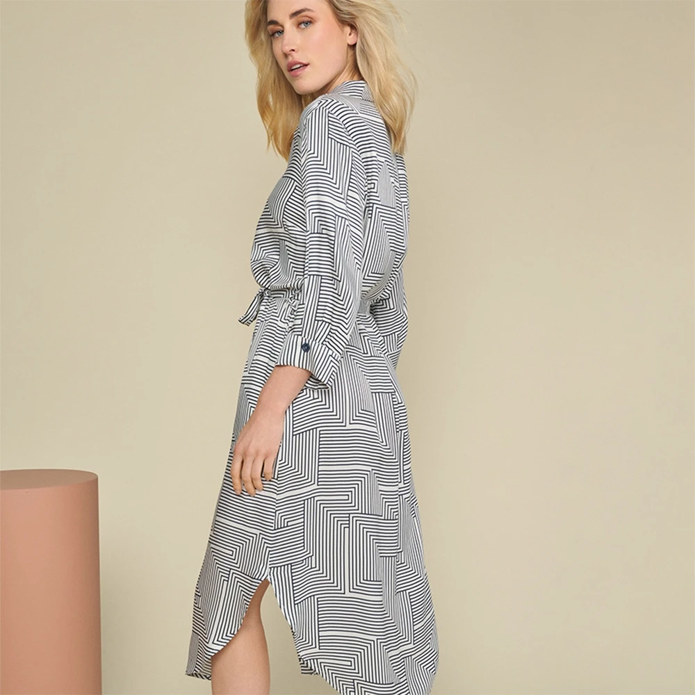 Marie Méro Geometrische Print Lange Jurk met Riem Blue Dames
