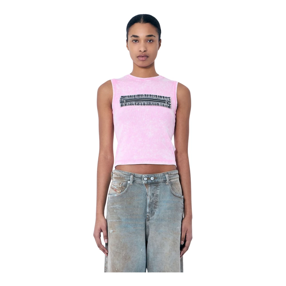Diesel Geribbelde tanktop met ritssluiting voor Pink Dames