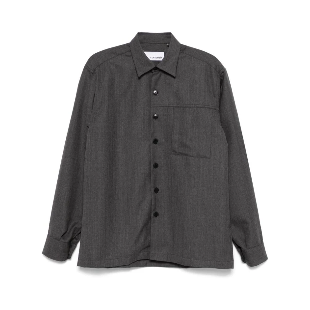 Costumein Grijze Wol Knoopshirt Gray Heren