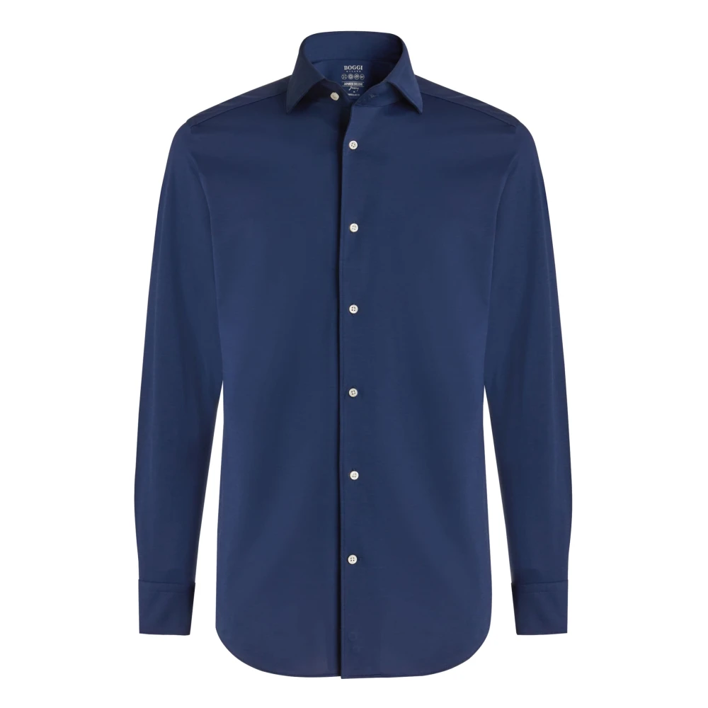 Boggi Milano Mannelijk Blauw Overhemden Heren, L, Katoen, Regular Fit Japanese Jersey Polo Shirt