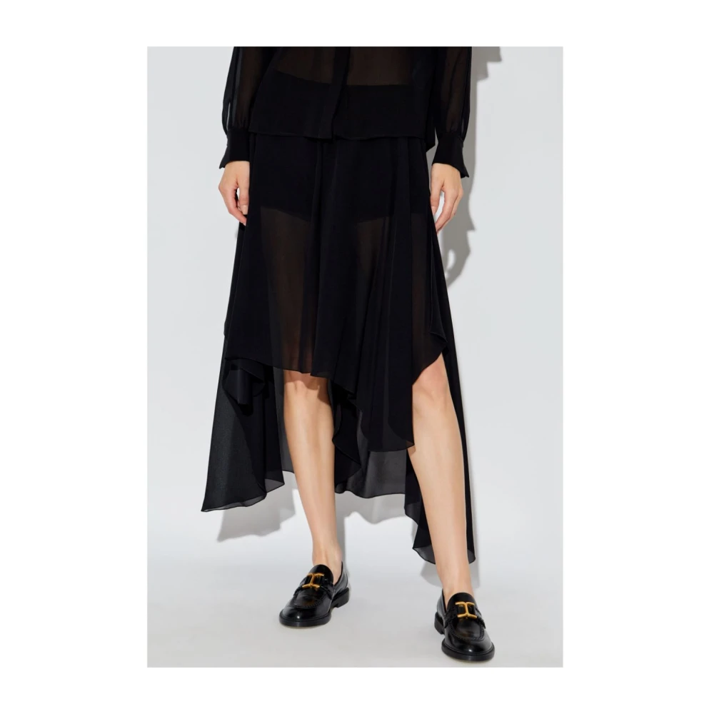 Chloé Zwarte Zijden Georgette Asymmetrische Shorts Black Dames