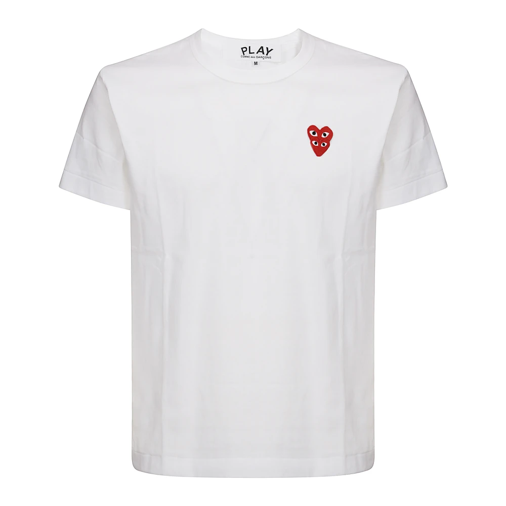 Comme des Garçons Play Vit Bomull T-shirt med Dubbelt Hjärta White, Herr